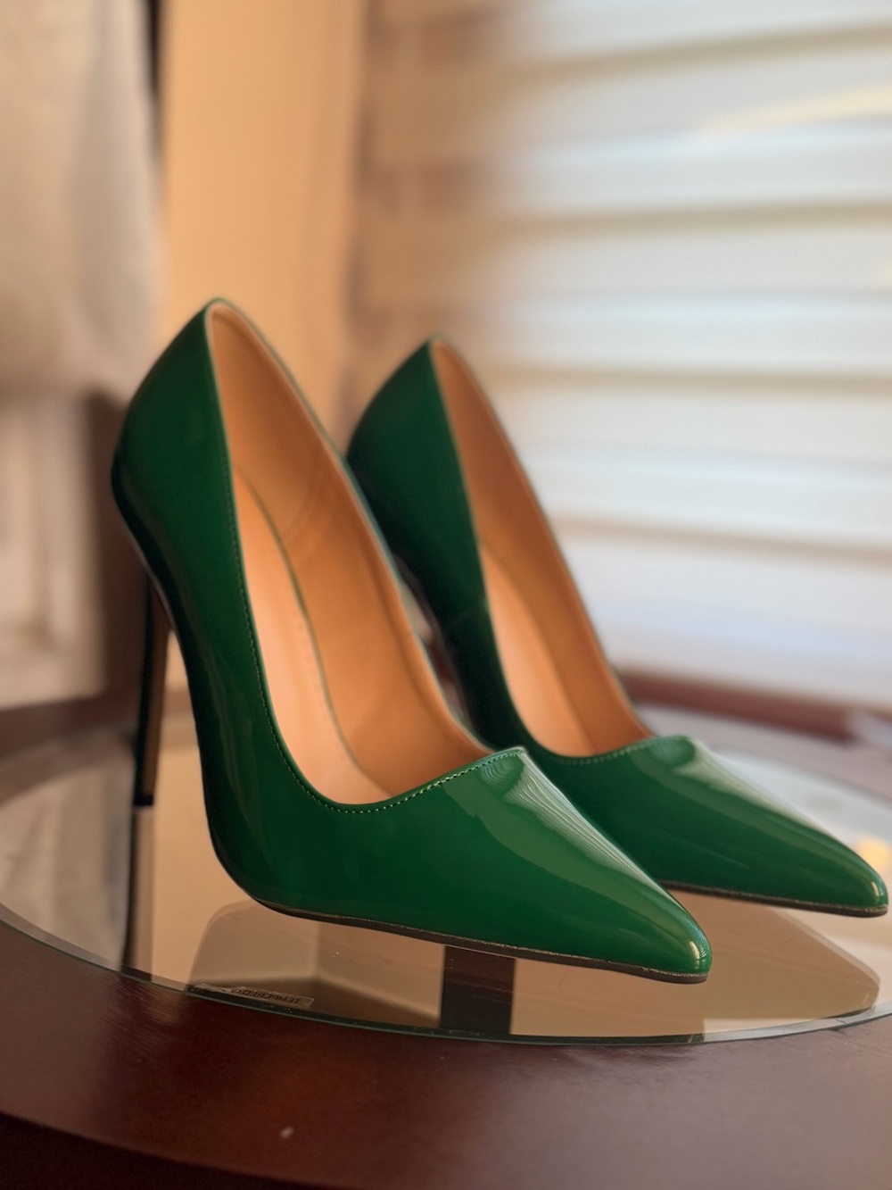Women's Green Patent Pointed-Toe Stiletto Pumps
